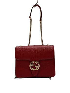Gucci Chain Shoulder Bag Interlocking G Leather RED